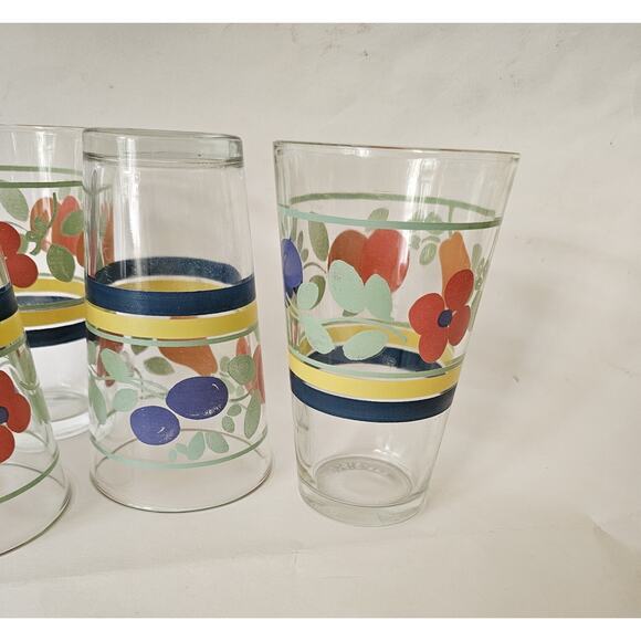 Set Of Four Fruit And Striped Vintage Gibson Glasses Signed Exc CondRetro ESTATE - Picture 4 of 11